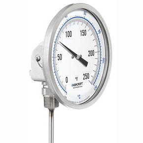 Picture of Ashcroft 30EI60R-025-40/160F 1/2" NPT, 3" Dial, 2-1/2" L Rear Stem, Black on White, Hermetically Sealed 304 Stainless Steel, Heavy Duty Glass Window, -40 to 160 Deg F, Fahrenheit Scale, Bi-Metal Thermometer
