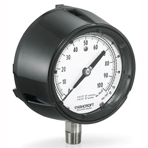 Picture of Ashcroft 45-1188SS-04L 10IWV 1/2" MPT, Lower, 10" Water, 4-1/2" Dial, Phenolic, 316 Stainless Steel Bellow Tube Sensor Element, Glass Window, Dry Filler, Pressure Gauge