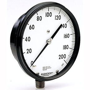 Picture of Ashcroft 60-2462AS-02L 300# 1/4" NPT, Lower, 0/300 PSI, 6" White Aluminum Dial, Black Polypropylene, Bronze Bourdon Tube Sensor Element, Glass Window, Dry Filler, Pressure Gauge