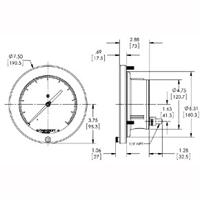 Picture of Ashcroft 60-1377SS-02B 2500# 1/4" MPT, Back, 0/2500 PSI, 6" White Aluminum Dial, Black Epoxy Coated Aluminum, 316 Stainless Steel Bourdon Tube Sensor Element, Glass Window, Dry Filler, Pressure Gauge