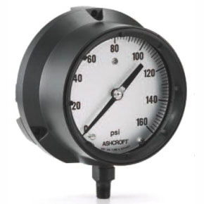 Picture of Ashcroft 60-1010A-02L-600# 1/4" MPT, Lower, 0/600 PSI, 6" Black Figure and Interval on White Background Aluminum Dial, Aluminum Case, Brass Brazed Socket, Glass Window, Dry Filler, Differential, Pressure Gauge