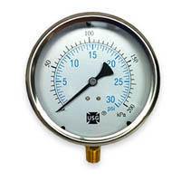 Picture of Ametek/US Gauge 167180 - 2.5" 1555 Series Liquid Fillable Gauge, 1/4" NPT Lower Mount, 30" Hg to 30 psi