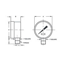 Picture of Ametek/US Gauge 163272NL - 2.0" 504 Series Low-Lead General Purpose Gauge, 1/4" NPT Center Back Mount, 60 psi