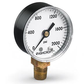 Picture of Ashcroft 20-W1005H-01B-60 - 2.0" 1005 Series Utility Gauge, 1/8" NPT Center Back Mount, 60 psi