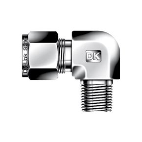 Picture of DK-Lok DLM4-4R-B Tube to Male Pipe, Male Elbow Tube Fitting - 1/4" x 1/4" Port, Double Ferrule, Brass