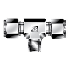 Picture of DK-Lok DTBM10-8N-B Tube to Male Pipe, Male Branch Tee Tube Fitting - 5/8" x 1/2" Port, Double Ferrule, Brass