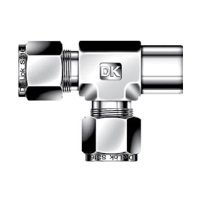 Picture of DK-Lok DTRF4-4N-B Tube to Female Pipe, Female Run Tee Tube Fitting - 1/4" x 1/4" Port, Double Ferrule, Brass