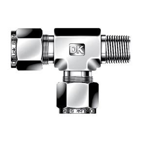 Picture of DK-Lok DTRM4-4N-B Tube to Male Pipe, Male Run Tee Tube Fitting - 1/4" x 1/4" Port, Double Ferrule, Brass