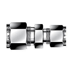 Picture of DK-Lok DUR12-8-B Tube to Tube Union, Reducing Union Tube Fitting - 3/4" x 1/2" Port, Double Ferrule, Brass