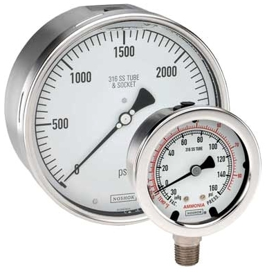 Picture of NOSHOK 60-400-60-psi/kPa 1/2" NPT, 0 to 60 PSI/kPa, 316 Stainless Steel Bottom Connection, 6" White Aluminum Dial, 304 Stainless Steel Case, Dual Scale, Differential, Pressure Gauge