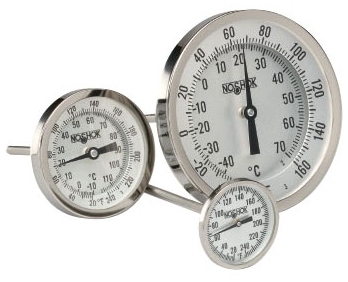 Picture of Noshok 20-110-040-0/250-F 1/4" NPT, 2" Dial, 4" L Stem, 0 to 250 Deg F, 304 Stainless Steel, Back Connection, Thermometer