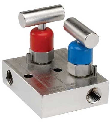 Picture of NOSHOK 2702-FFS 1/4", FPT x FPT, 0.141" Orifice, 6000 PSI, Electropolished, 316 Stainless Steel, 2-Valve, Static Pressure, Soft Tip, Block/Bleed, Pressure Manifold Valve