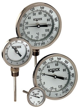 Picture of NOSHOK 30-320-025-0/200-F 1/2" NPT, 3" Dial, 2-1/2" L Stem, 0 to 200 Deg F, 304 Stainless Steel, Adjustable Angle Connection, Thermometer