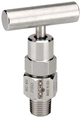 Picture of NOSHOK 802-MB 1/4", MPT, 0.159" Bleed Port, 6000 PSI at 200 Deg F, 360 Brass, Hard Seat, Soft Tip, Needle Valve