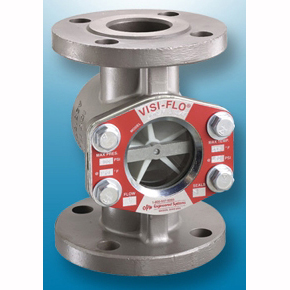 Picture of OPW 1573TF-0101 1" x 1", ASME Class 150 Flanged x ASME Class 150 Flanged, 275 PSIG, 316 Stainless Steel Body, White PTFE Indicator, Buna-N Seal, High Pressure/Temperature, Drip Tube, Sight Flow Indicator