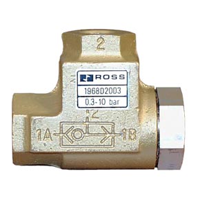 Picture of Ross 1968D2003 Pneumatic Shuttle Valve, 1/4" NPT x 1/4" Threaded Port, Inline Mounting, High Capacity, 2.0 Cv