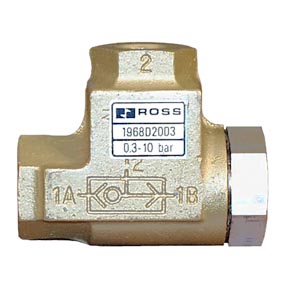 Picture of Ross D1968D2003 Pneumatic Shuttle Valve, 1/4" BSPP x 1/4" Threaded Port, Inline Mounting, High Capacity, 2.0 Cv