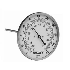 Picture of Trerice B8320402 - 3.0", 1/2 NPT Rear Mount Bimetal Thermometer -40 to 160 °F, Dual Scale, 4.0" Stem