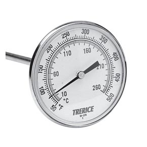 Picture of Trerice B831X0404 - 3.0", 1/2 NPT Rear Mount Bimetal Thermometer 0 to 200 °F, Dual Scale, 4.0" Stem
