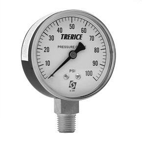 Picture of Trerice 800B2502LA1500 - 2.5" 800B Series Utility Gauge, 1/4" NPT Lower Mount, 1500 psi