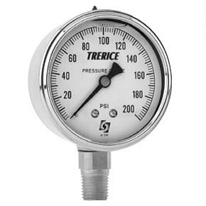 Picture of Trerice D82LFB2502LA30/150 - 2.5" D80 Series Industrial Gauge, 1/4" NPT Lower Mount, 30" Hg to 150 psi