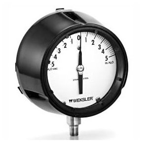 Picture of Ashcroft - WEKSLER BL142WA2LW 1/2" MPT, Lower, 0/10" WC, 4-1/2" Black Graduation and Numeral on White Background Aluminum Dial, Aluminum Case, Differential, Low Pressure Gauge