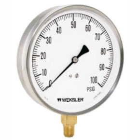 Picture of Ashcroft - WEKSLER EA142 1/4" NPT, Bottom, 15 PSI, 4-1/2" Black Graduation and Figure on White Background Dial, Stainless Steel Case, Bronze Socket, Plastic Window, Differential, Pressure Gauge