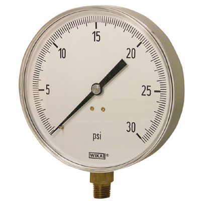 Picture of WIKA 4277920 - 4.5" 111.25CT Series Mechanical Contractor Gauge, 1/4" NPT Lower Mount, 30 psi/kPa
