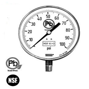 Picture of WIKA 52571840 - 4.5" 111.25DW Series Mechanical Contractor Gauge, 1/4" NPT Lower Mount, 30" Hg