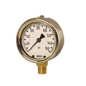 Picture of WIKA 9314601 - 4.0" 213.40 Series Liquid Filled Gauge, 1/4" NPT Lower Mount, 30" Hg to 160 psi