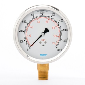 Picture of WIKA 50144928 - 2.5" 213.53 Series Liquid Filled Gauge, 1/4" NPT Center Back Mount, 30" Hg to 160 psi