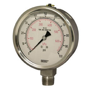 Picture of WIKA 9737901 - 4.0" 232.53 Series Utility Gauge, 1/4" NPT Lower Mount, 30" Hg to 200 psi