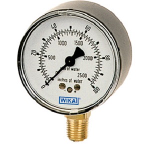 Picture of WIKA 9851747 - 2.5" 611.10 Series Low Pressure Gauge, 1/4" NPT Lower Mount, 30 OZIN2/mmH2O