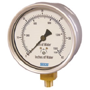Picture of WIKA 9747732 - 4.0" 612.20 Series Low Pressure Gauge, 1/4" NPT Lower Mount, 15 inH2O/mmH2O