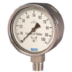 Picture of WIKA 9859314 - 4.0" 632.50 Series Low Pressure Gauge, 1/2" NPT Lower Mount, 100 inH2O