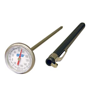 Picture of WIKA 1005216D 1.0" Rear Mount Bimetal Thermometer - 5.0" Stem, 50 to 550 °F, Plain Connection